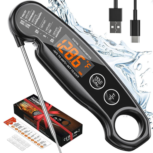 Digital Meat Thermometer,  Rechargeable Instant Read Food Thermometer with Backlight & Calibration, Auto On/Off, Waterproof Cooking Thermometer for Meat, Liquid, Deep Fry, Baking, Oven, BBQ