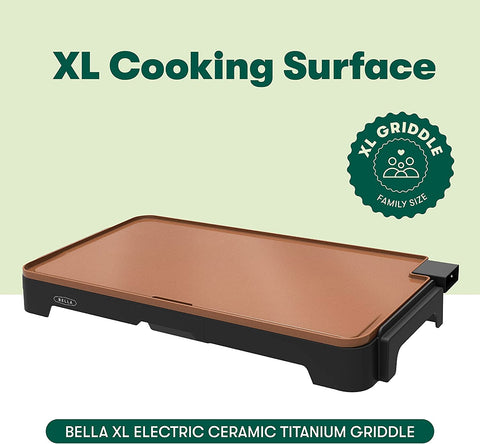 Image of XL Electric Ceramic Titanium Griddle, Make 15 Eggs at Once, Healthy-Eco Non-Stick Coating, Hassle-Free Clean Up, Large Submersible Cooking Surface, 12" X 22", Copper/Black