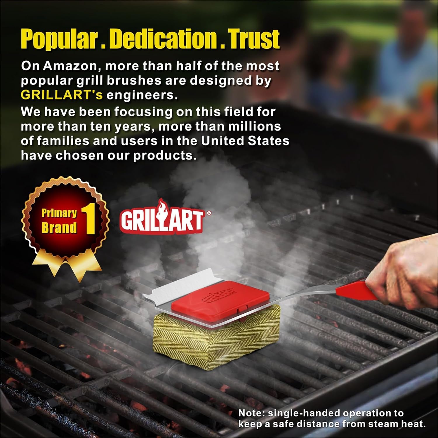 Grill Brush Bristle Free. [Rescue-Upgraded] BBQ Replaceable Cleaning Head, Unique Seamless-Fitting Scraper Tools for Cast Iron/Stainless-Steel Grates, Safe Barbecue Grill Cleaner-Red