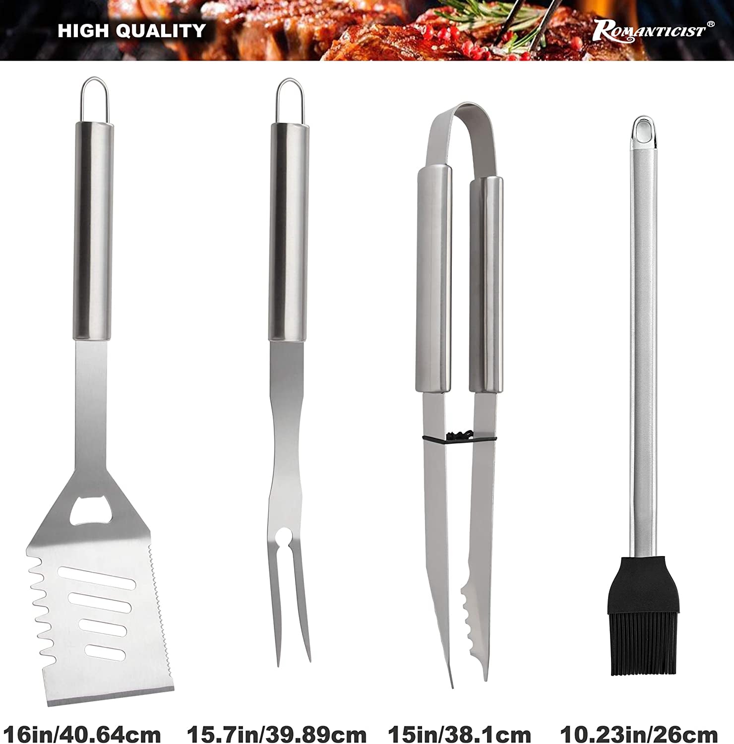 ROMANTICIST 23Pc Must-Have BBQ Grill Accessories Set with Thermometer in Case - Stainless Steel Barbecue Tool Set with 2 Grill Mats for Backyard Outdoor Camping - Best Grill Gift for on Birthday