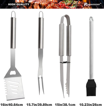 ROMANTICIST 23Pc Must-Have BBQ Grill Accessories Set with Thermometer in Case - Stainless Steel Barbecue Tool Set with 2 Grill Mats for Backyard Outdoor Camping - Best Grill Gift for on Birthday