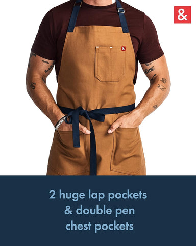 Image of Essential Apron - Professional Chef Apron with Pockets & Adjustable Bib Strap for Cooking & Grilling - Kitchen Aprons for Men & Women - 12Oz 100% Cotton Canvas Fabric - Denver Brown