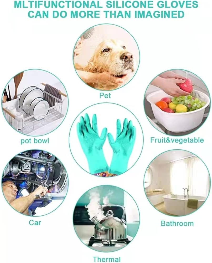 Dishwashing Rubber Gloves,  Non-Slip Household Laundry Kitchen Cleaning Gloves, Reusable PU Waterproof Latex Gloves
