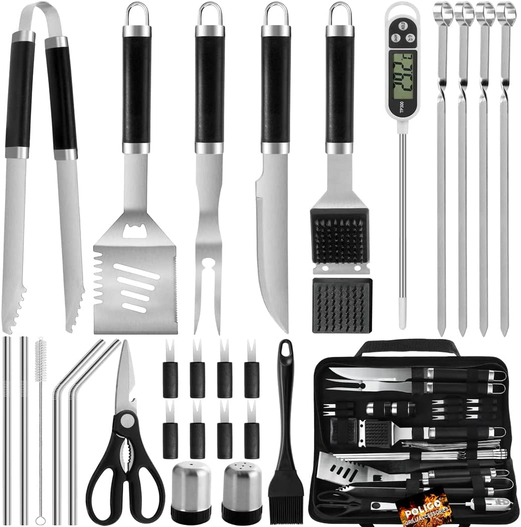 29 PCS BBQ Grill Accessories Stainless Steel BBQ Tools Grilling Tools Set with Storage Bag for Christmas Dads Birthday Presents - Camping Grill Utensils Set Ideal Grilling Gifts for Men Women