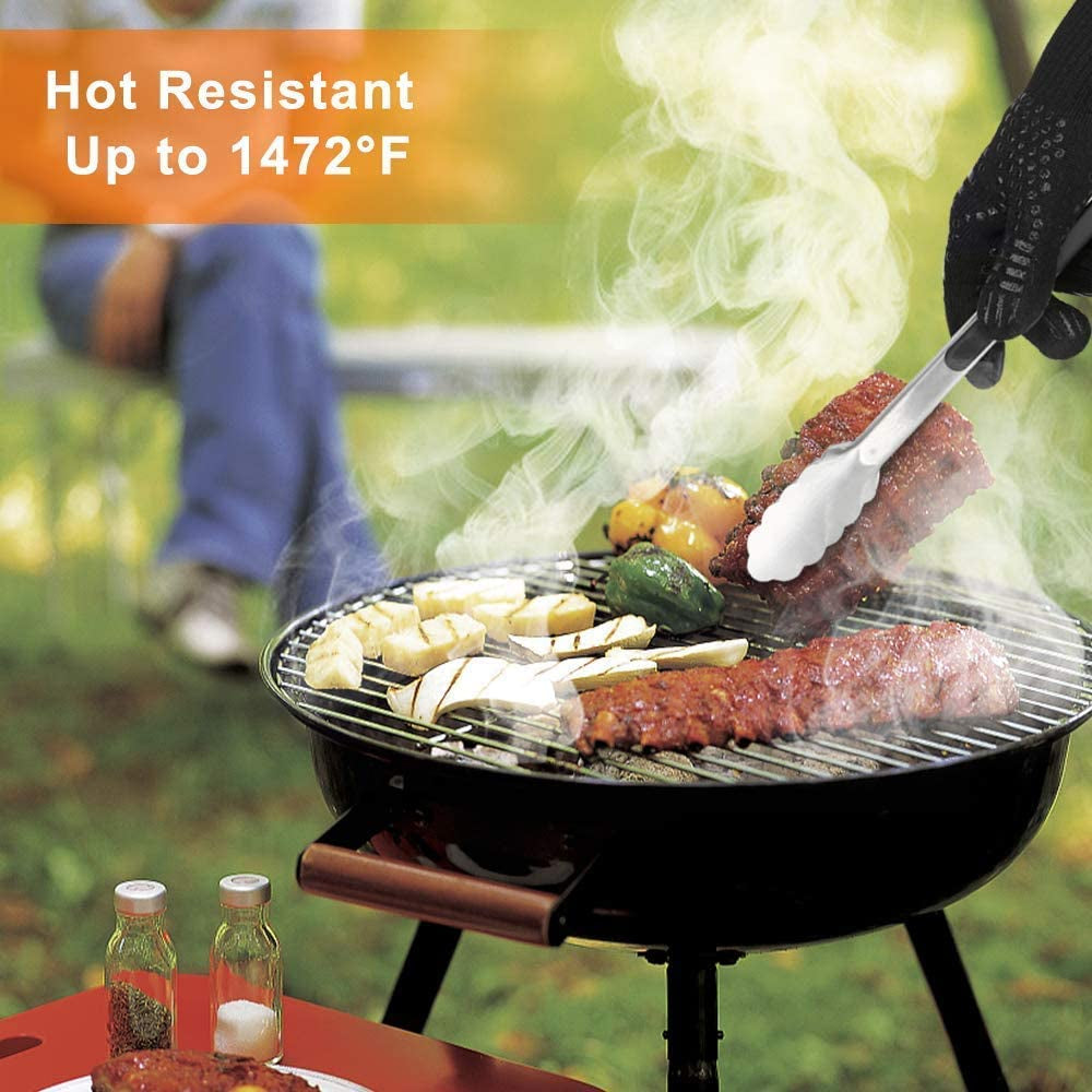 BBQ Grill Gloves, 1472°F Extreme Heat Resistant Grilling Gloves Non-Slip Oven Mitts Potholder, Perfect for Barbecue, Cooking, Baking, Fireplace, Smoker - 1 Pair (Black)