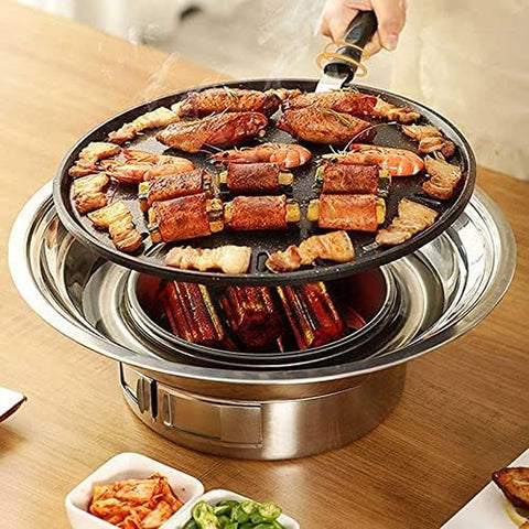 Image of Baffect BBQ Charcoal Grill, 13.7 Inch Non-Stick Stainless Steel Korean Barbecue Grill, Portable Charcoal Stove for Outdoors Camping Picnic and Indoor Party Cooking