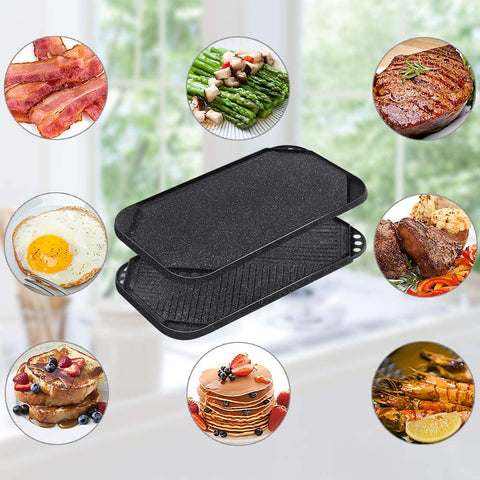 Image of Nonstick Griddle Grill Pan, Pro-Grid Reversible Grill & Griddle Pan, Two Burner Cast Aluminum Griddle, Portable for Indoor Stovetop or Outdoor Camping BBQ, 19.5" X 10.7"