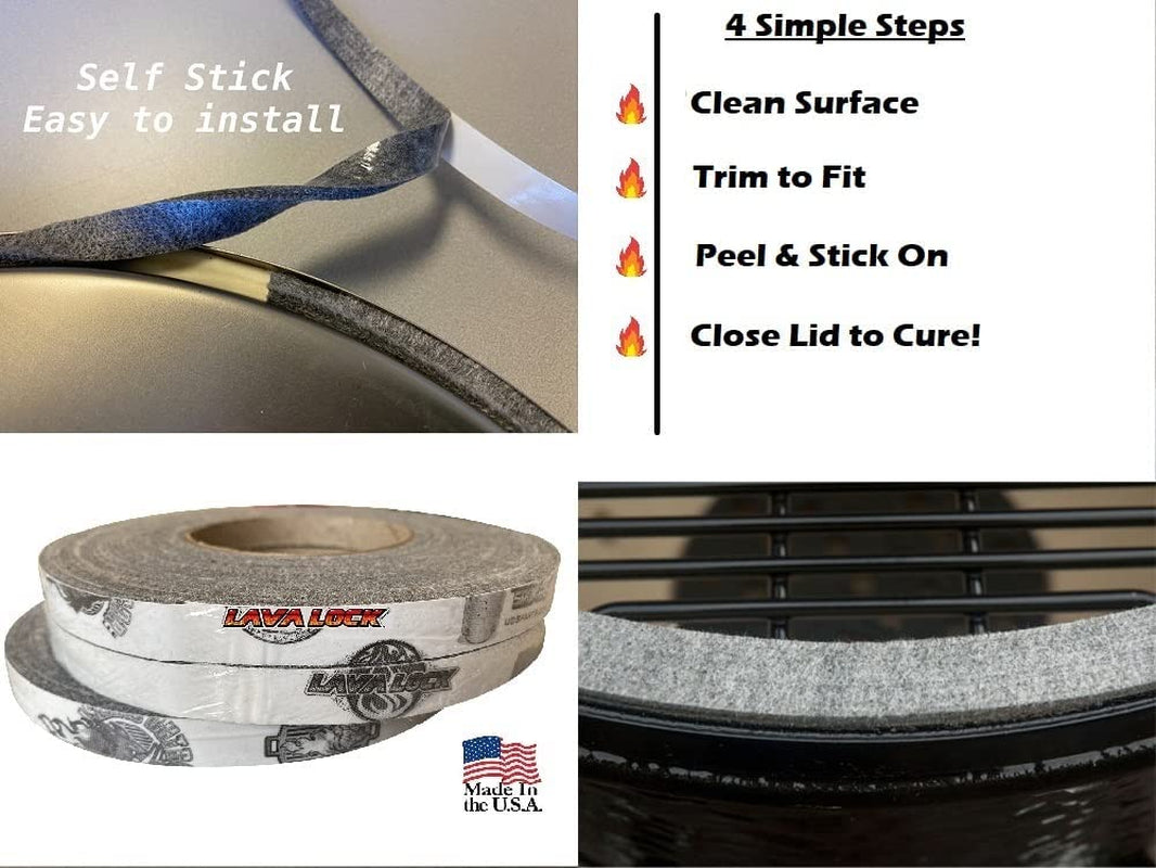 1/2" X 1/8" Lavalock High Temp BBQ Gasket Smoker Seal for Nomex Door Lid, Self Stick Grey