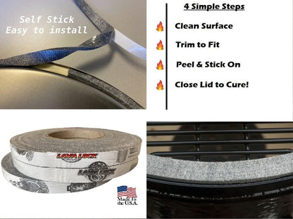1/2" X 1/8" Lavalock High Temp BBQ Gasket Smoker Seal for Nomex Door Lid, Self Stick Grey