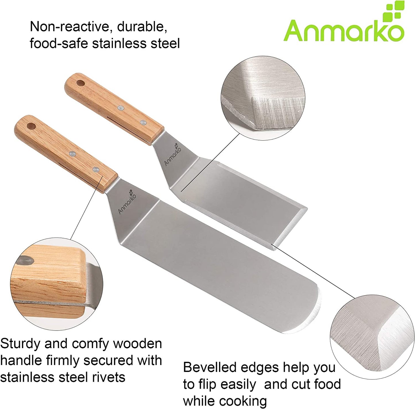 Metal Spatula Set - Griddle Long Spatula - Teppanyaki Spatulas - Griddle Scraper and Pancake Flipper or Hamburger Turner - Stainless Steel Utensil Great for BBQ Grill Flat Top - Commercial Grade