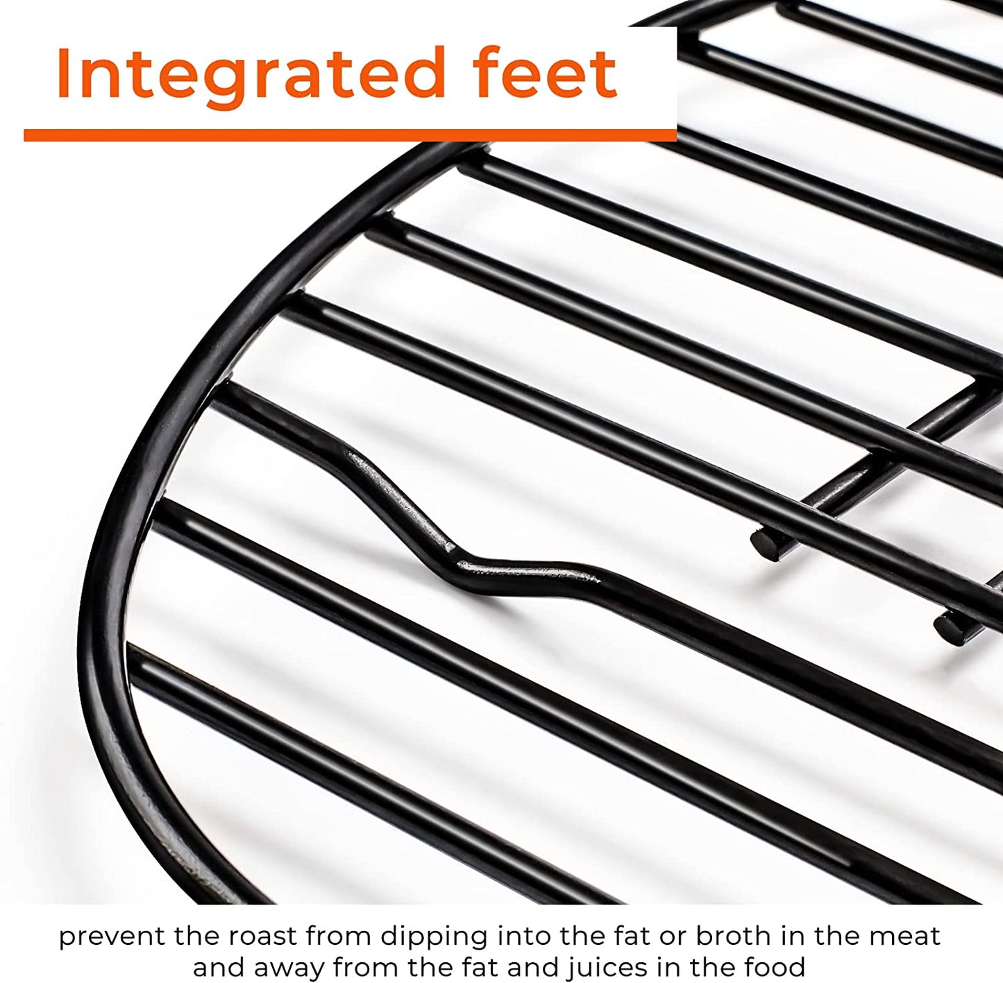 Oval Roasting Rack with Integrated Feet, Non-Stick Coating, Baking Rack Easy to Clean for Cooking, Roasting, Drying, Grilling 12×8.5 Inches Black