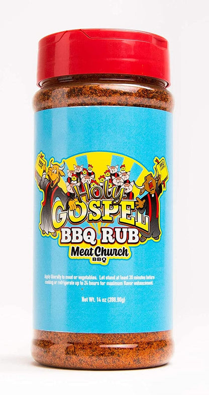Meat Church BBQ Rub Combo: Holy Gospel (14 Oz) and the Gospel (14 Oz) BBQ Rub and Seasoning for Meat and Vegetables, Gluten Free, One Bottle of Each