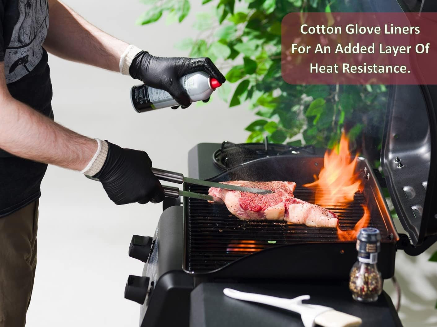 BBQ Gloves 4 Cotton Glove Liners and 100 Disposable Gloves Washable Cotton Liners Powder Latex Free Nitrile Gloves