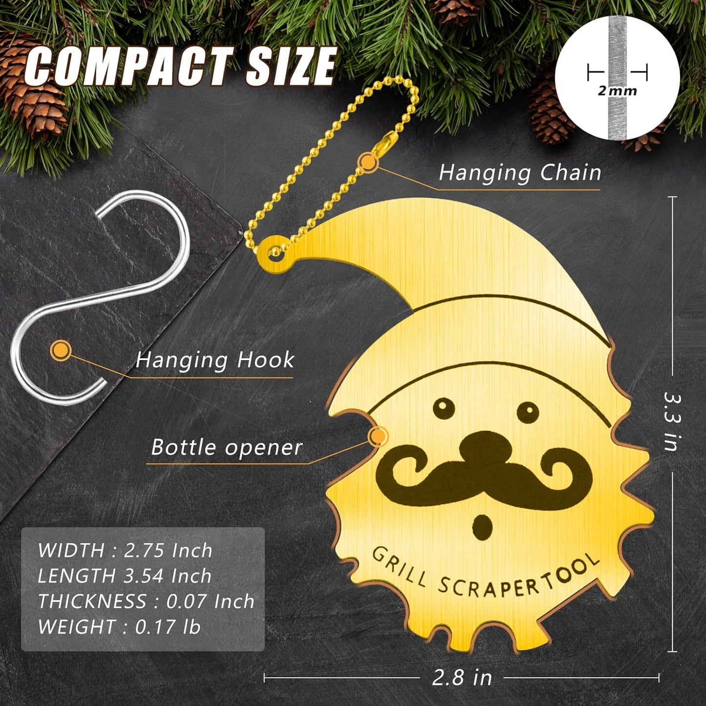 Xmas Gifts for Men Dad Boyfriend Husband Grill Brush and Scraper Bristle Free,Mens Stocking Stuffers,Bbq Accessories Grill Brush for Outdoor Grill,Kitchen Gadgets Cleaner(Gold)