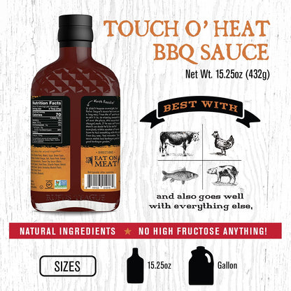Rufus Teague - Touch O' Heat BBQ Sauce - Premium Barbecue Sauce - 15.25 Oz. Bottles - 2 Pack