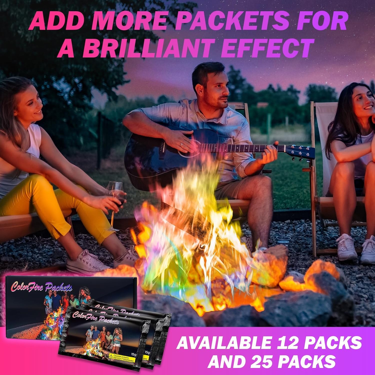 25 Pack Colorful Flames Color Fire Packets Fire Pit for Campfire,Fire Color Packets Camping Accessories for Kids & Adults,Outdoor Fire Changing Cosmic Flame Powder. (25 Packets)