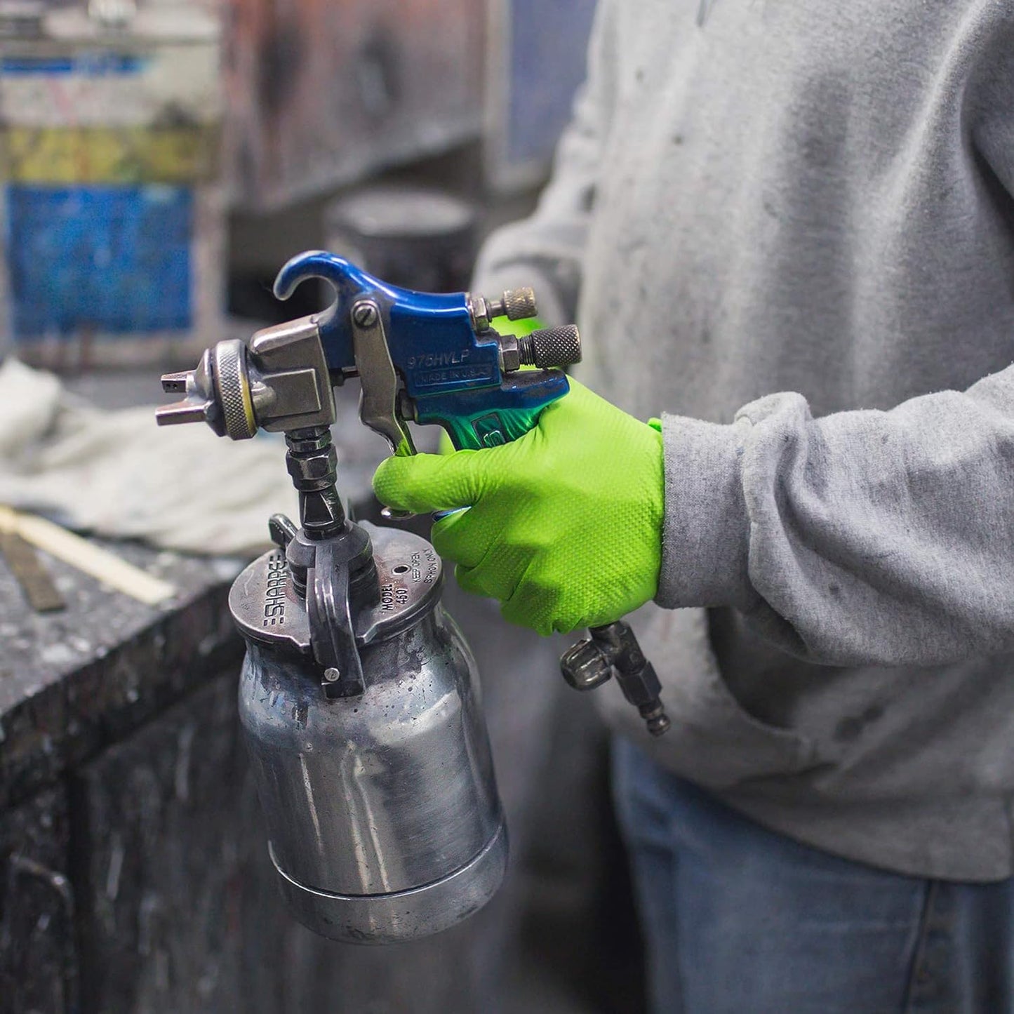 Thor Grip Heavy Duty Green Industrial Nitrile Gloves with Raised Diamond Texture, 8-Mil, Latex Free, 100-Ct Box