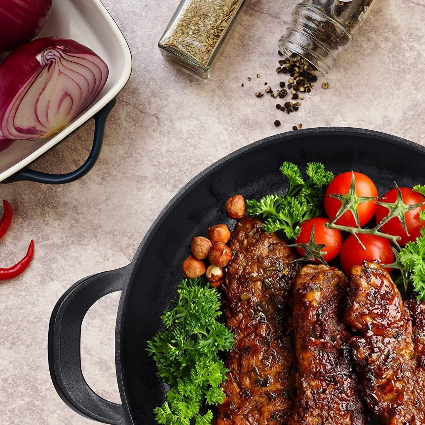 Nonstick Grill Pan for Stove Tops | 13.0" Skillet, Indoor Induction Cast-Aluminum Grill Pan with Lid and Anti-Scalding Tools, GRANITEC Nonstick Coating, Dishwasher & Oven Safe