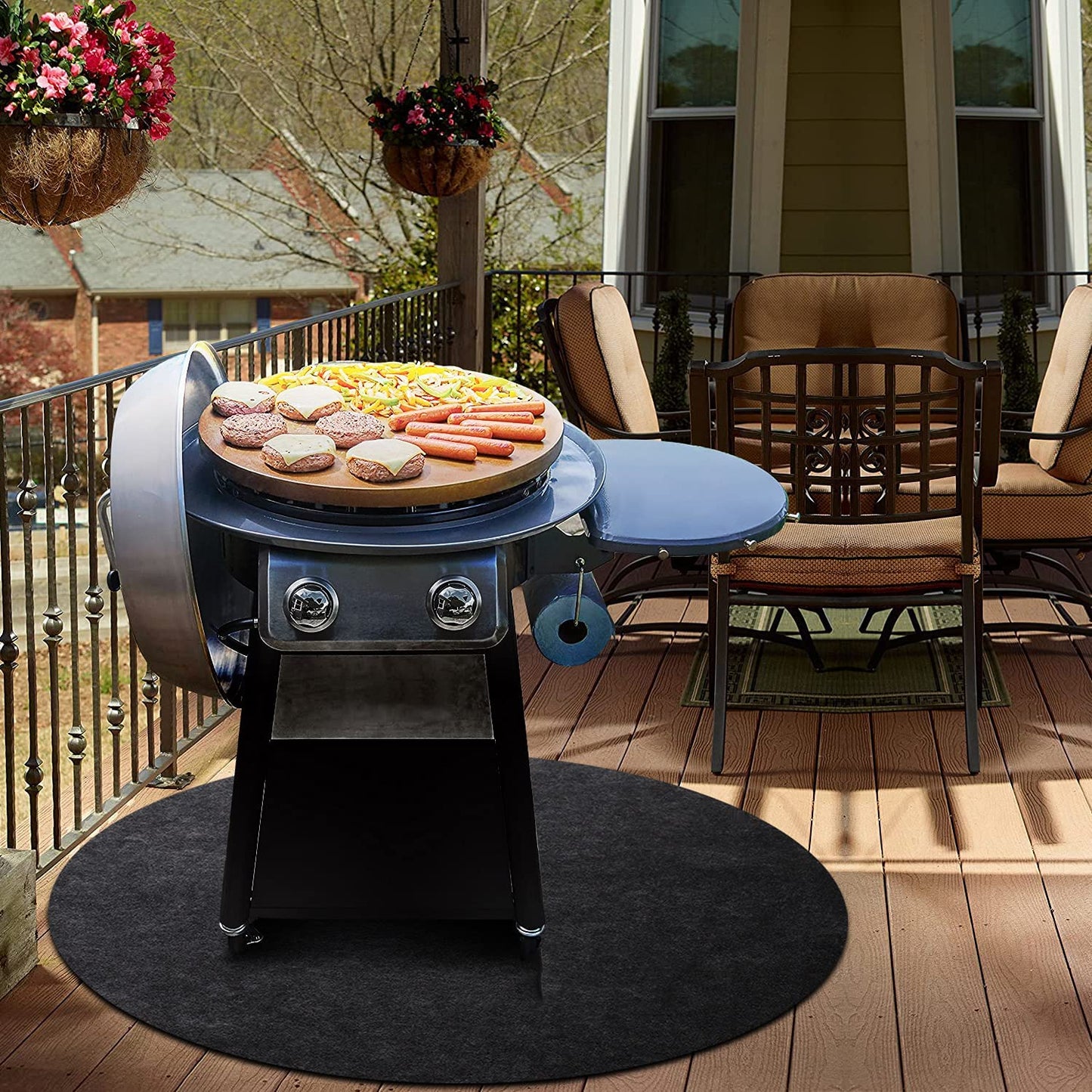 round under Grill Mat,Extra Thick 36 Inch, Grill Mats for Decks,Grill Mats for under Outdoor Grill Deck Protector,Premium BBQ Mat for under BBQ to Absorbent Oil Pad,Waterproof,Reusable
