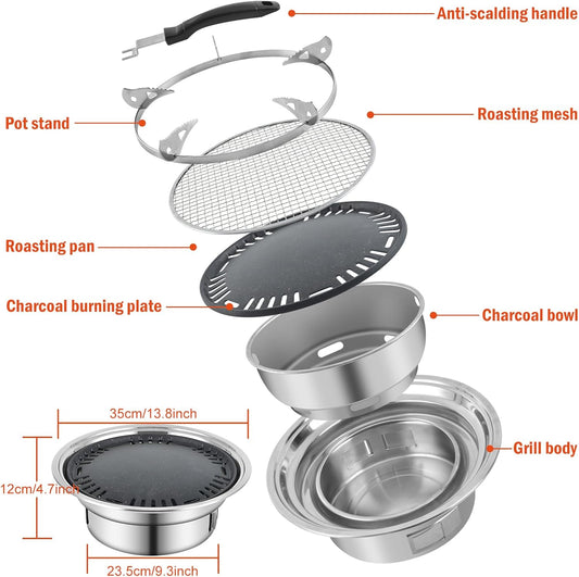 Panghuhu88 Korean BBQ Grill,Portable Household Charcoal Barbecue Grill, Non-Stick round Carbon Barbecue Grill with Insulation Pad Camping Grill Stove for Outdoor and Picnic