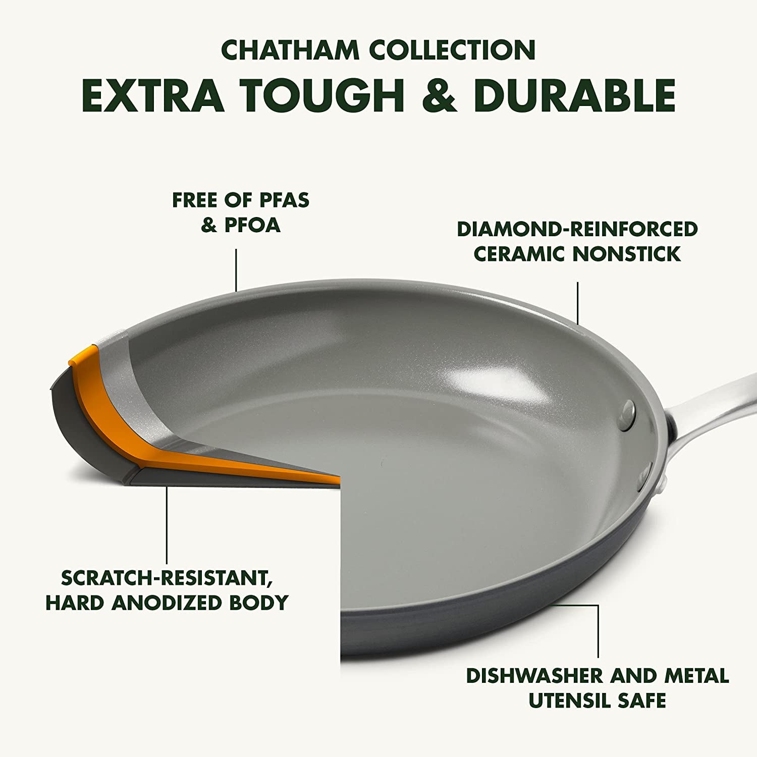 Chatham Hard Anodized Healthy Ceramic Nonstick, 11" Grill Pan, Pfas-Free, Dishwasher Safe, Oven Safe, Gray