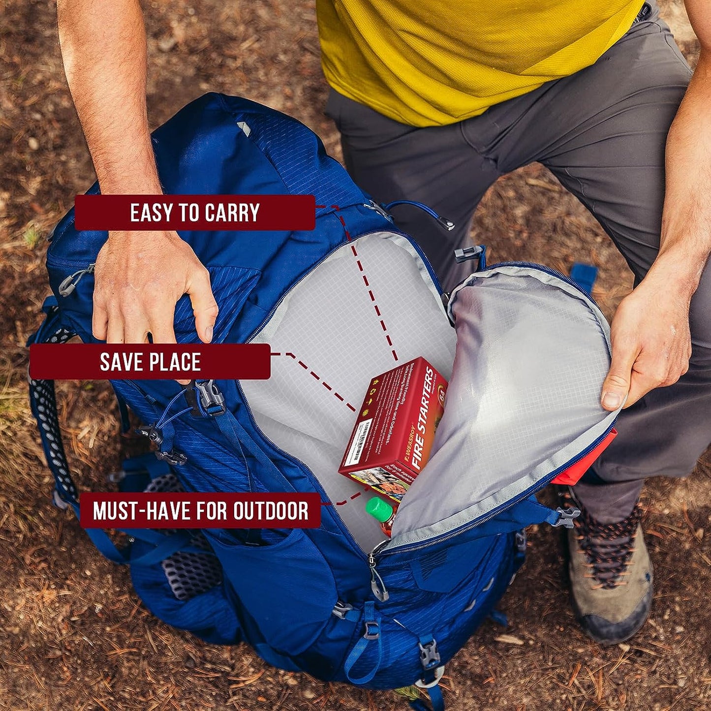 Fire Starter Squares 64 - Fire Starters for Fireplace,Chimney,Bbq Grill,Camping Fire,Wood Stove - Water Resistant and Safe Odourless - Camping Accessories