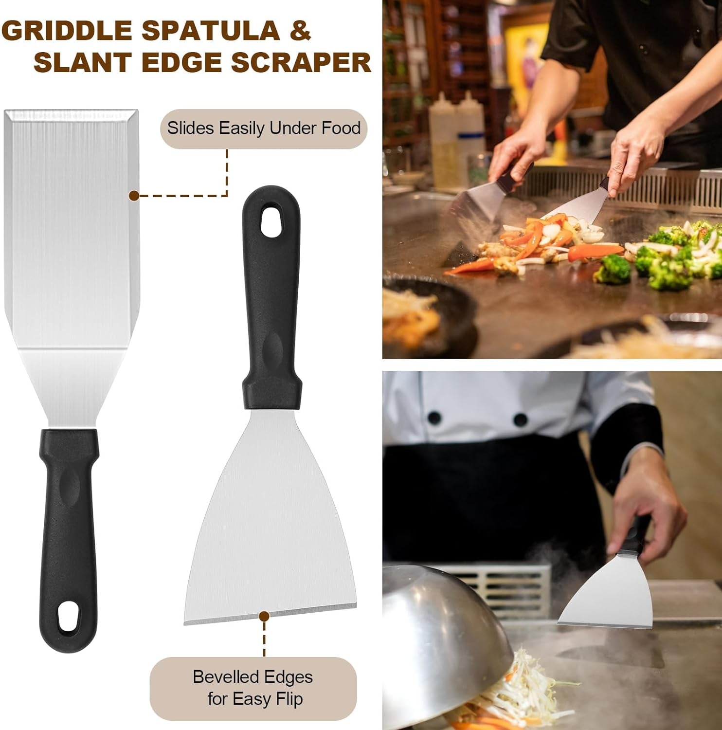 14PCS Griddle Accessories Kit, Flat Top Grill Accessories Set for Blackstone and Camp Chef, Grill Spatula Set with Enlarged Spatulas, Scraper for Outdoor Barbecue