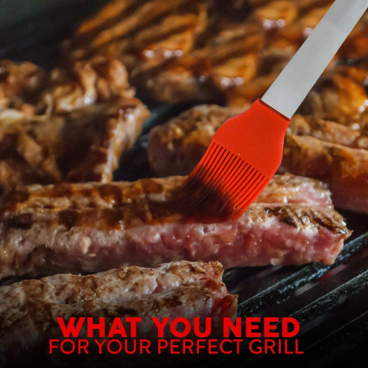 Grill Set, Heavy Duty Thick Stainless Steel Grilling Utensils 5 Piece Grilling Set, Tong, Fork, Spatula, Basting Brush Extra Long Grill Accessories