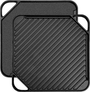 10 Inch Cast Iron Griddle for Gas Grill, Cast Iron Griddle Pan for Stove Top, Reversible Cast Iron Griddle for Grill