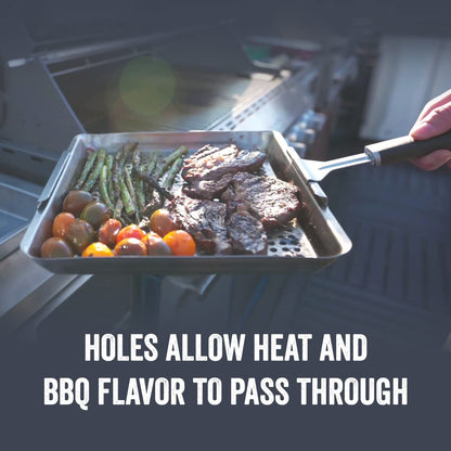 Yukon Glory™ BBQ 'N SERVE Wide Basket Set - BBQ Grill Basket - the Grilling Basket Includes a Serving Tray & Clip-On Handle - Perfect Grill Baskets for Outdoor Grill Vegetables or Fish Basket & Meat