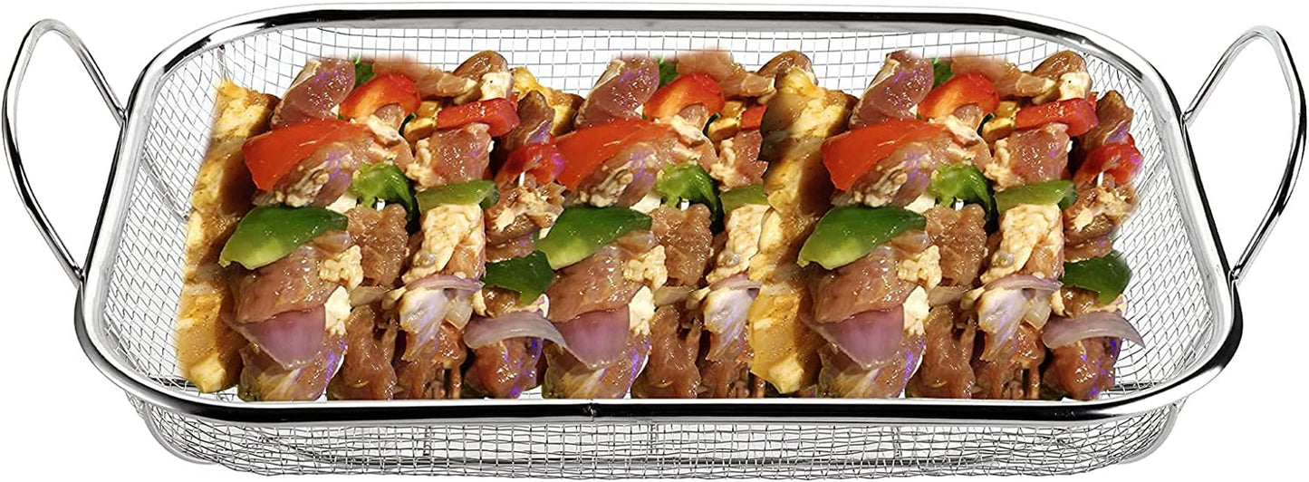 WUWEOT Grill Basket, Vegetable Barbecue Basket, 15" X 11" Stainless Steel Square Wire Mesh Grilling Basket Roasting Pan with Two Handles for Vegetables, Chicken, Meats and Fish