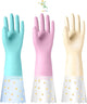3 Pairs Rubber Cleaning Gloves for Household - Reusable Dishwashing Gloves for Kitchen, Waterproof Flocked Liner Dish Washing Gloves for Kitchen Bathroom, Laundry, Gardening (Large)
