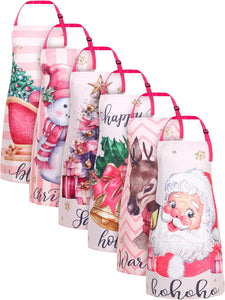 6 Pcs Christmas Aprons Waterproof Holiday Kitchen Aprons Adjustable Baking Cooking Aprons for Christmas