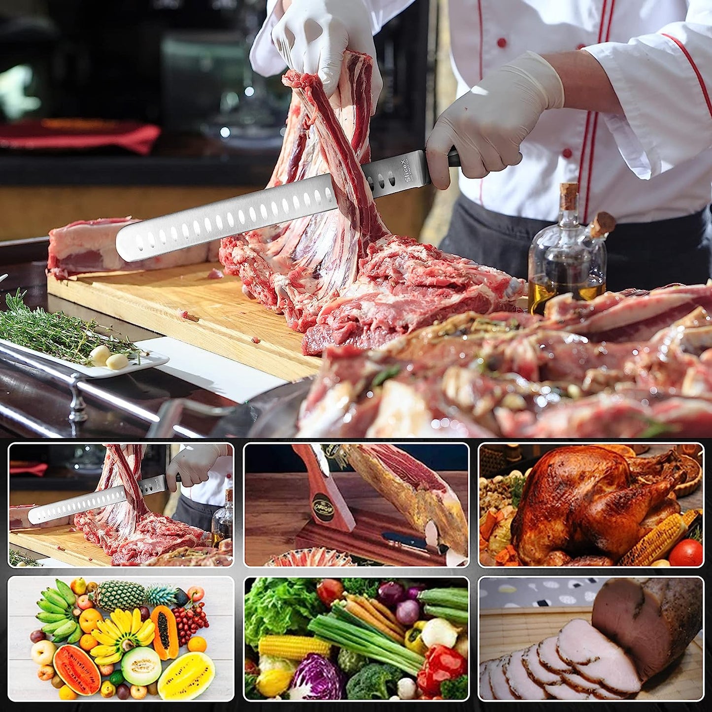 Slicex Classic Brisket Slicing Knife - Razor Sharp 12" Carving Knife for Meat - Premium German Steel Meat Carving Knife Full Tang - Slicing Knife for Meat Cutting, Meat Slicing Knife - Great Dad Gift