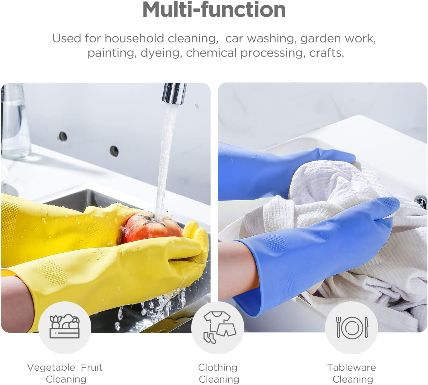 Rubber Gloves Dishwashing 2 or 4 Pairs for Kitchen,Cleaning Gloves for Household Reuseable.