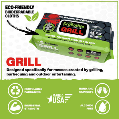 Grill Cleaning Wipes - Grill Grate and BBQ Disposable Wipes - Cut through Grease, Oil, Fat, and Dirt on Your Grill, Tools, Patio and More - 80 Giant Commercial Strength Wipes