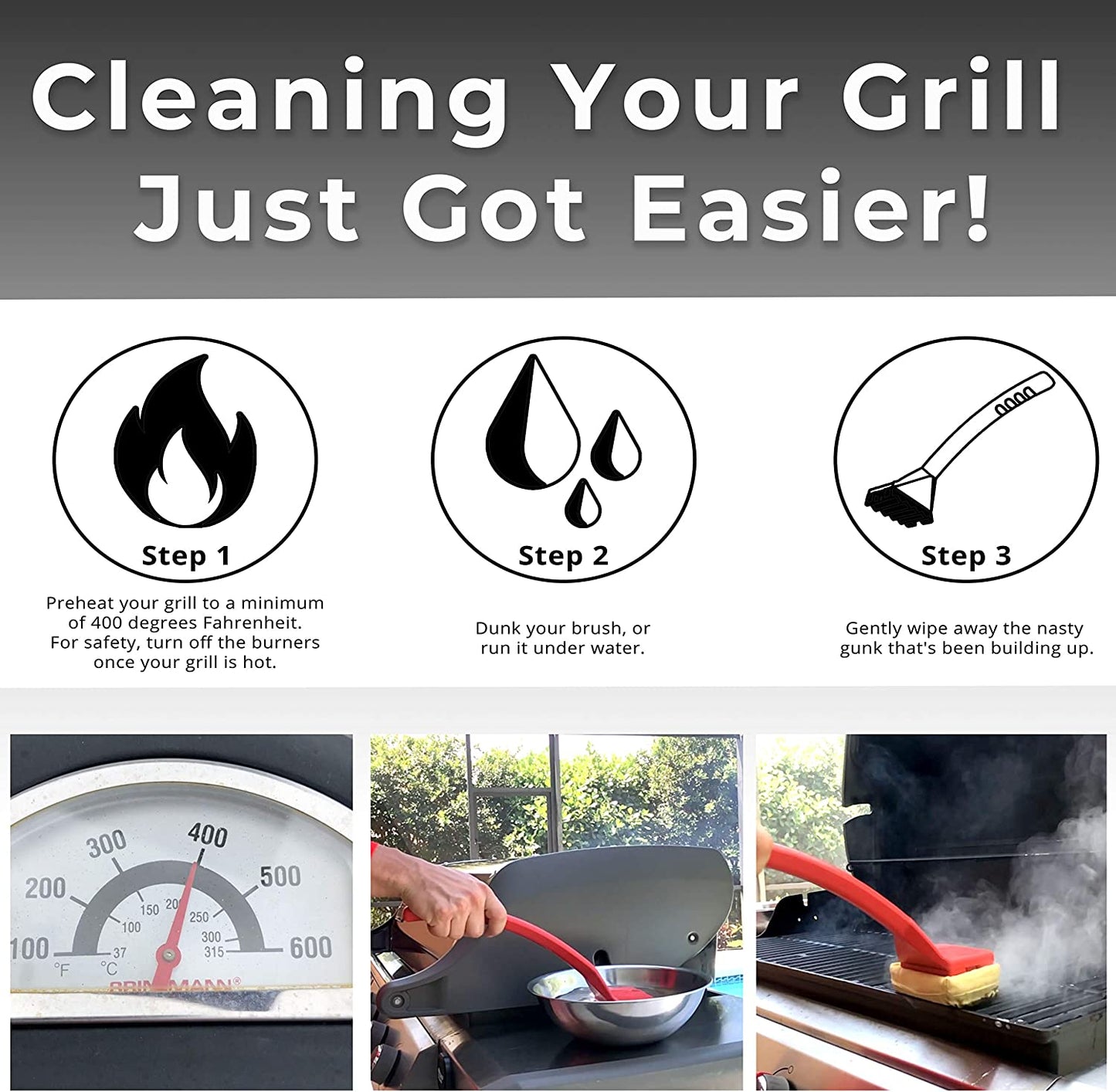 BBQ Replaceable Scraper Cleaning Head, Bristle Free - Durable and Unique Scraper Tools for Cast Iron or Stainless-Steel Grates, Barbecue Cleaner (Grill Brush)
