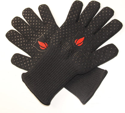 Extreme Heat Resistant Grill Gloves: Premium Insulated & Silicon Lined Fiber Mitts for Cooking, BBQ, Grilling, Frying & Baking for Indoor Outdoor, Kitchen & Oven