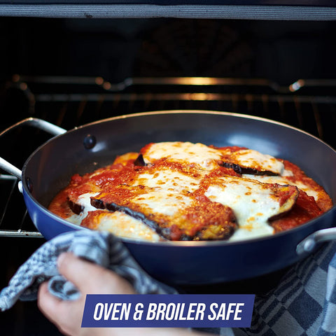 Image of Cookware Diamond Infused Ceramic Nonstick 11" Grill Genie Pan with Lid Pfas-Free Dishwasher Safe Oven Safe Blue