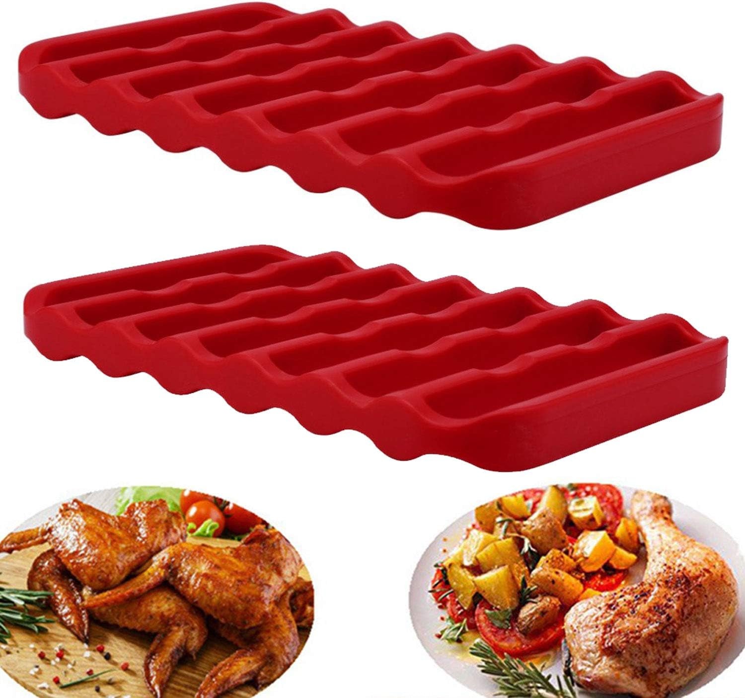 Fivebop 2 Pack Silicone Roasting Racks Non Stick Easy-Clean Cooling Rack for Cooking Baking Steaming (2Pack-Red)