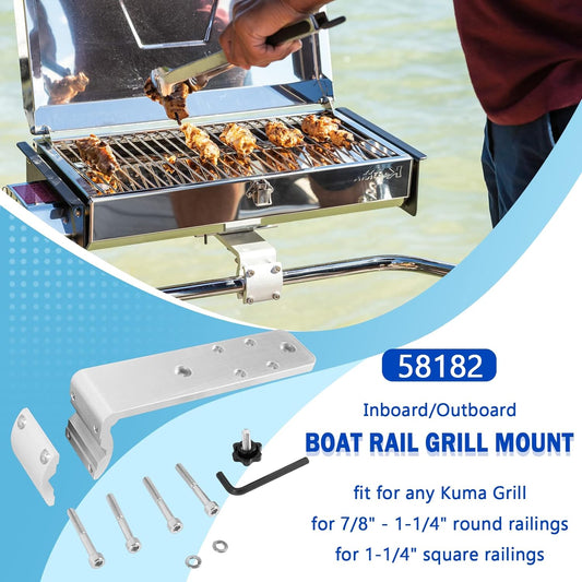 58182 Replacement for Any Kuma BBQ Grill Inboard/Outboard Marine Rail Mount Grill Bracket Kit