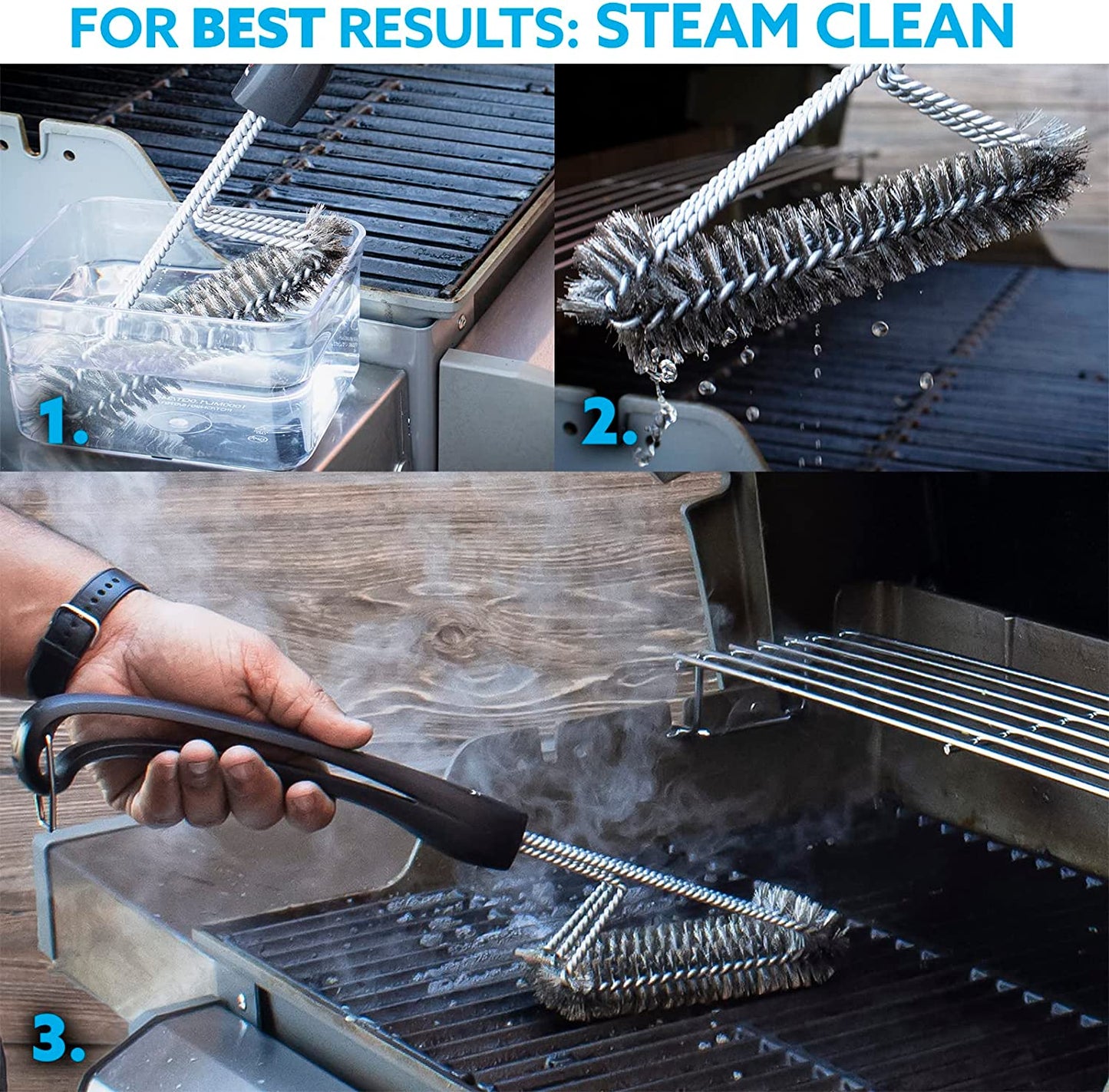 360/Clean Grill Brush - Powerful 30-Second Grill Cleaner - the World'S Best Grill Brush, Bristle | Free of Brass Wire & Safe BBQ Grill Brush, BBQ Brush Accessory for Grill Cleaning Kit - 18 Inch
