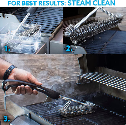 360/Clean Grill Brush - Powerful 30-Second Grill Cleaner - the World'S Best Grill Brush, Bristle | Free of Brass Wire & Safe BBQ Grill Brush, BBQ Brush Accessory for Grill Cleaning Kit - 18 Inch