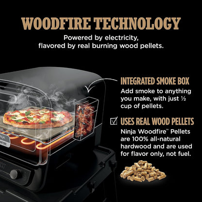 Woodfire Pizza Oven, 8-In-1 Outdoor Oven, 5 Pizza Settings,  Woodfire Technology, 700°F High Heat, BBQ Smoker, Wood Pellets, Pizza Stone, Electric Heat, Portable, Terracotta Red, OO101