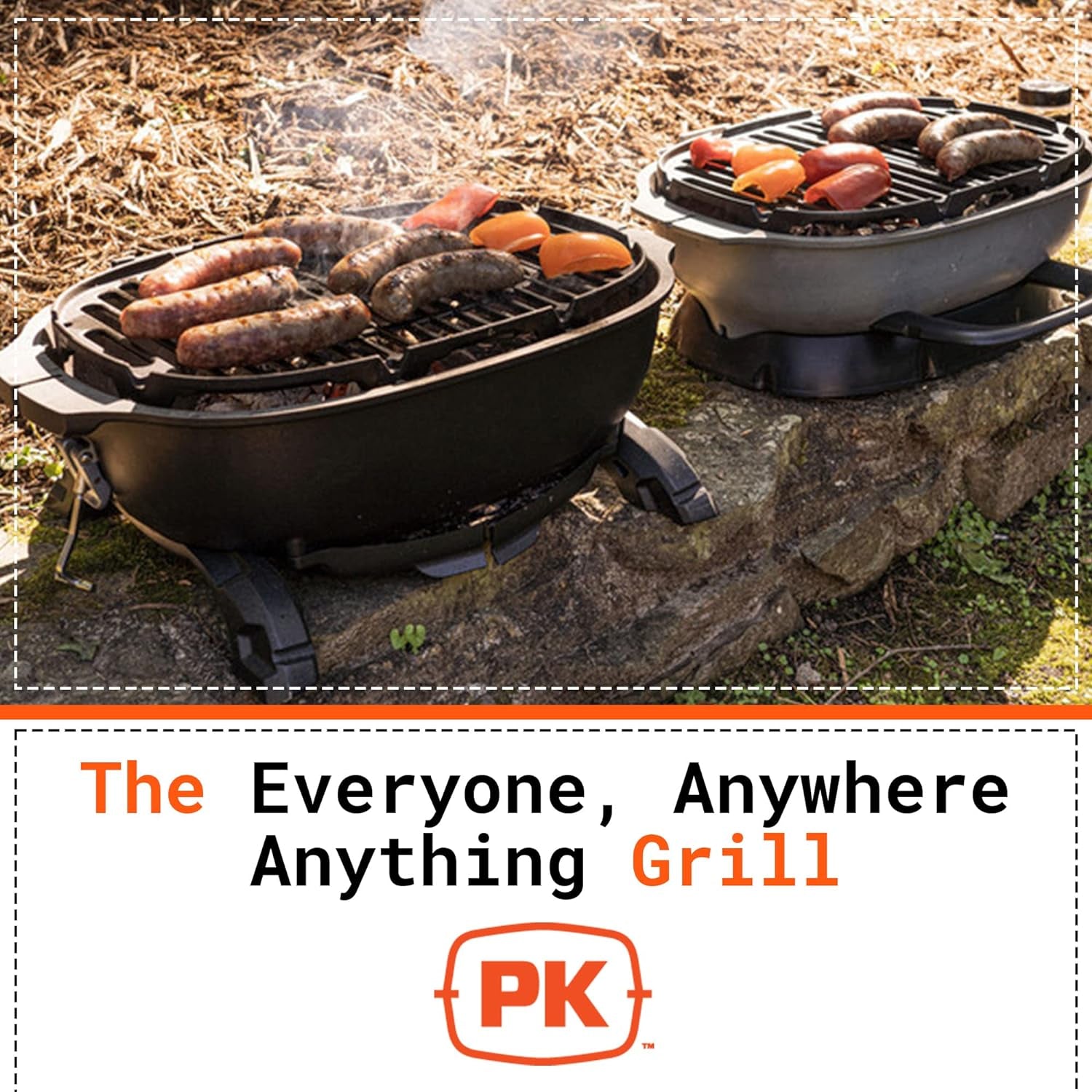 PK Grills Portable Charcoal BBQ Grill and Smoker with Lid, Cast Iron Aluminum Outdoor Kitchen Cooking Mini Small Barbecue Grill for Camping, Backyard Grilling, Park, Tailgating, Grey PK PK200-SFL