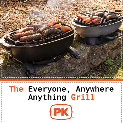 PK Grills Portable Charcoal BBQ Grill and Smoker with Lid, Cast Iron Aluminum Outdoor Kitchen Cooking Mini Small Barbecue Grill for Camping, Backyard Grilling, Park, Tailgating, Grey PK PK200-SFL