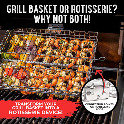 SHIZZO Adjustable Grill Basket, Barbecue BBQ Grilling, Stainless Steel Folding Portable Outdoor Camping Rack for Fish, Shrimp, Vegetables, Cooking Accessories, Gifts for Father, Husband