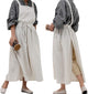 Pleated Cotton Long Apron X Back Kitchen Garden Florist Work Clothes Bib Dress