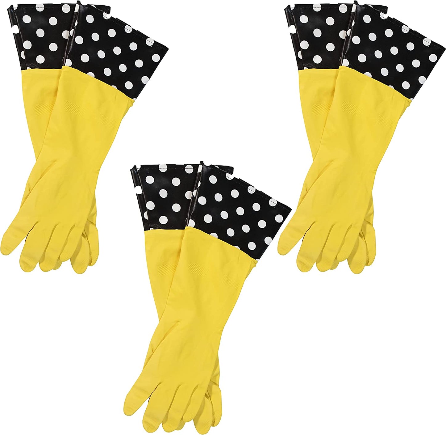 Glam Reusable Latex Dishwashing Gloves for Kitchen or Cleaning, One Size, Yellow, 3 Pairs