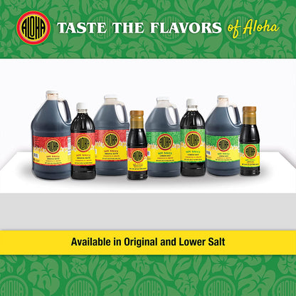 Aloha Shoyu Soy Sauce, Lower Salt - Hawaiian Soy Sauce with Smooth, Balanced Flavor - Authentic Soy Sauce for Cooking, Marinades, and Dips - Premium Shoyu Soy Sauce Made in Hawaii - 12 Oz